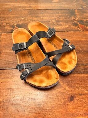 Birkenstock Black Triple-Strap Adjustable Slide Sandals Franca size 40 excellent